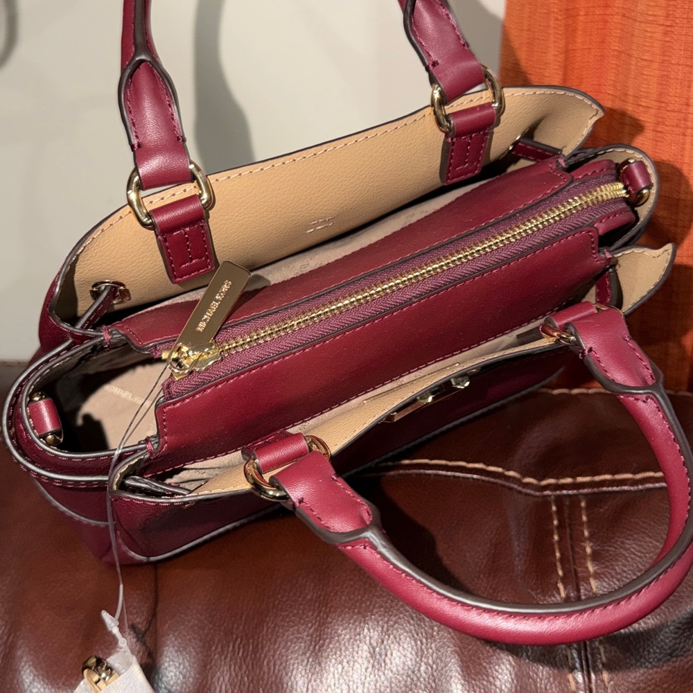 SOLD NEW Michael Kors Reed Dark Cherry Leather Small Belted Crossbody Bag - Picture 14 of 15
